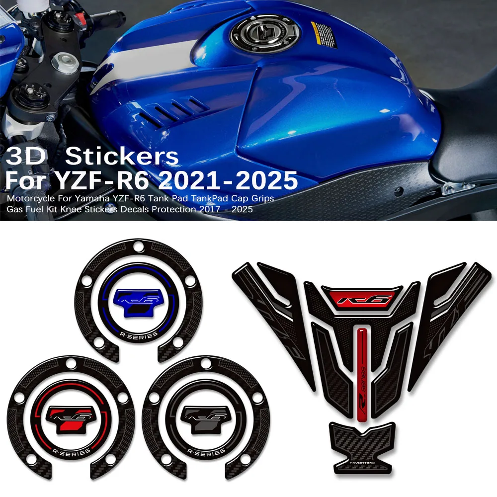 

Motorcycle For Yamaha YZF-R6 Accessories YZFR6 Tank Pad TankPad Cap Grips Gas Fuel Kit Knee Stickers Decals Protection 2017-2025