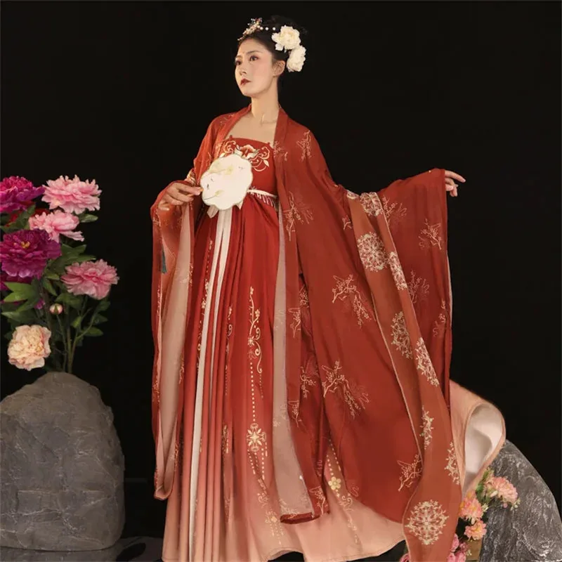 Ancient Chinese Costume Women Clothing Traditional Hanfu Women Plus Size Tang Dynasty Dance Costumes Folk Fairy Dress Red Outfit