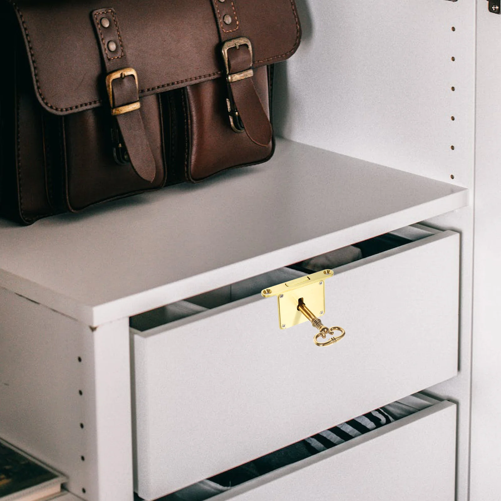 Square Drawer Lock Desk Brass Furniture Cabinet Locks with Key Keys File for Gate