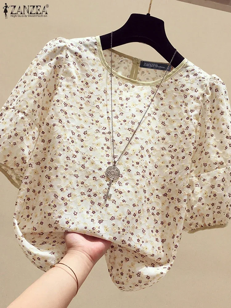 ZANZEA Bohemian Tops Camicetta estiva 2025 Tunica a maniche corte Donna O-Collo Camicia stampata floreale Casual Allentato Beach Holiday Top