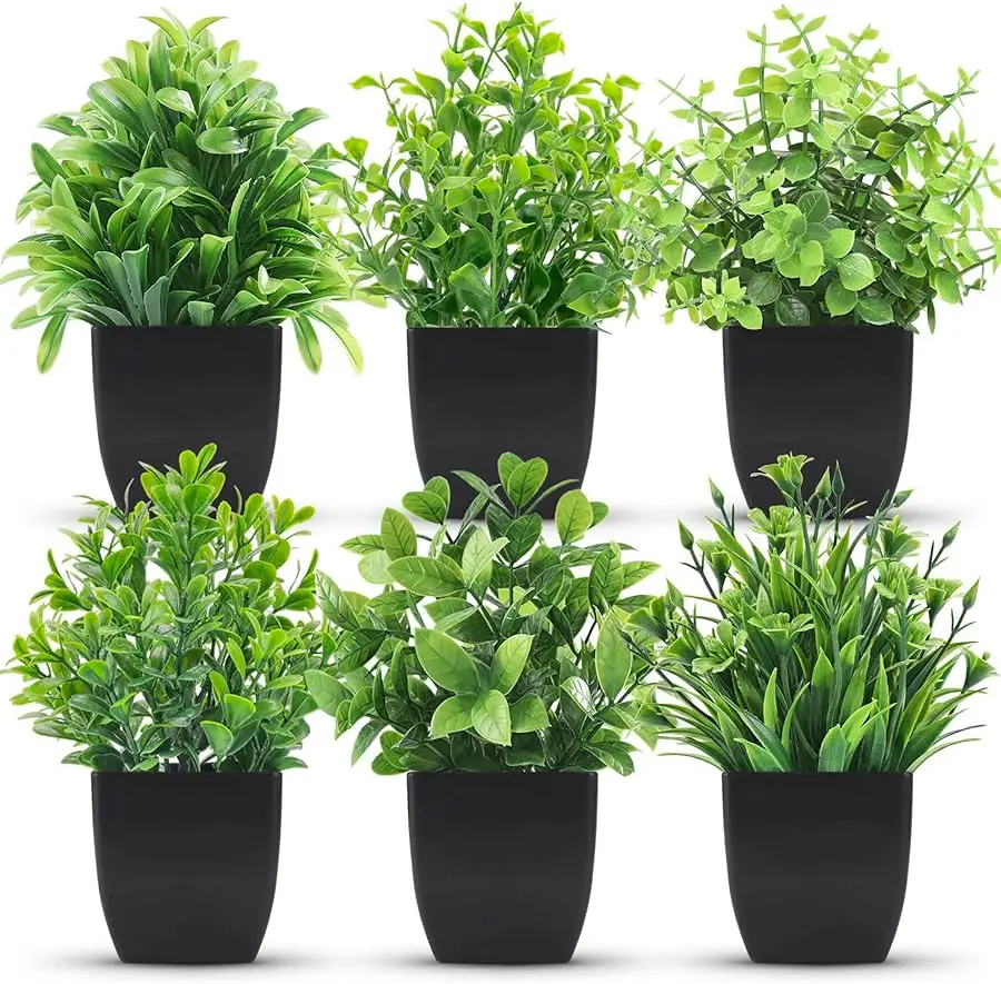 

6 Pack Fake Plants Mini Artificial Plants for Home Office Farmhouse Bathroom Shelf Decor Indoor