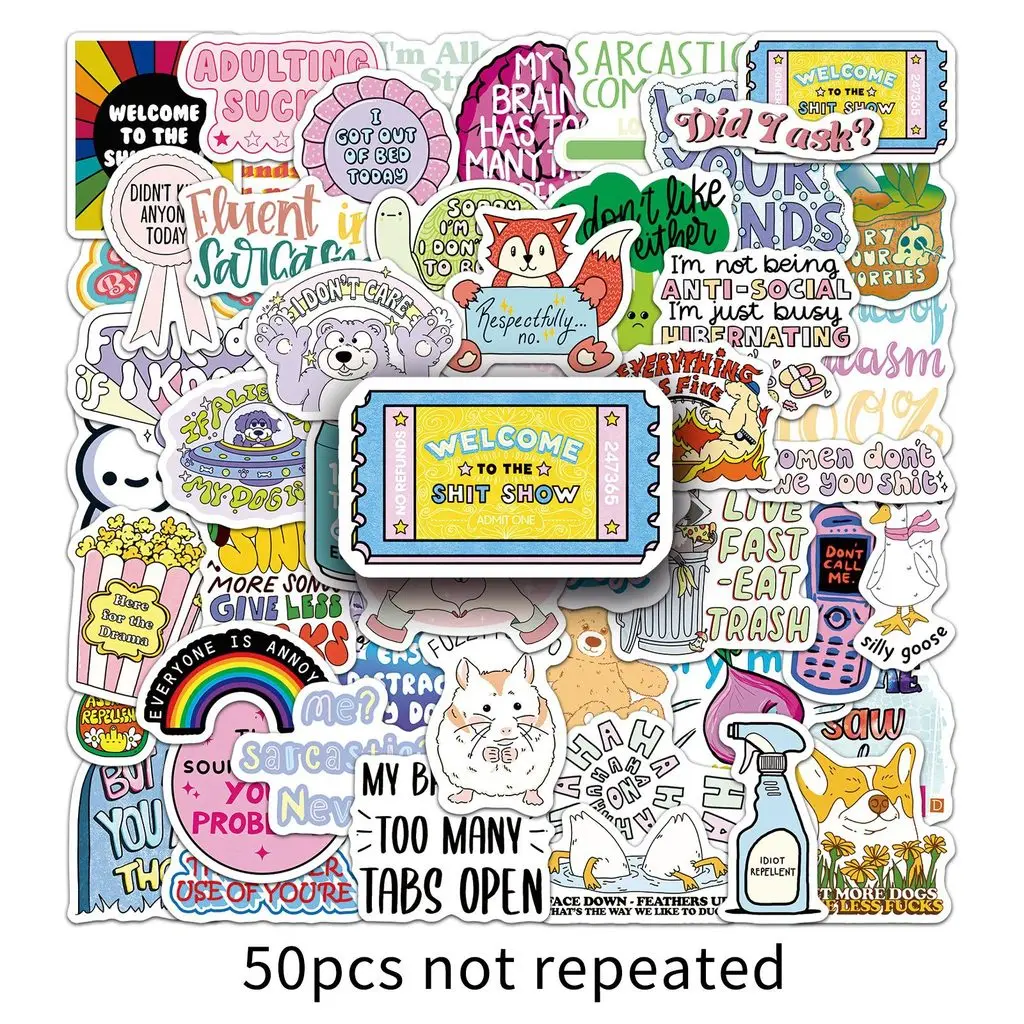 50Pcs Snarky Sarcastic English Phrase Stickers - INS Aesthetic Waterproof Decals for Notebook Decor & DIY Giajar Sticker Store