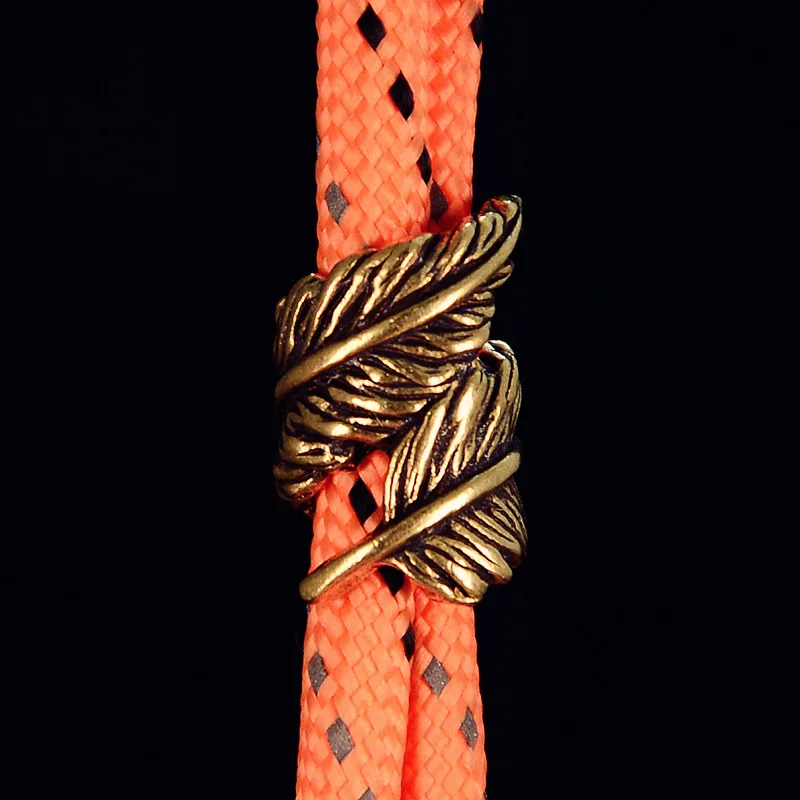 Brass Feather Skull Knife Pendant EDC Paracord Pendant Flashlight Pendant Keychain Accessory DIY