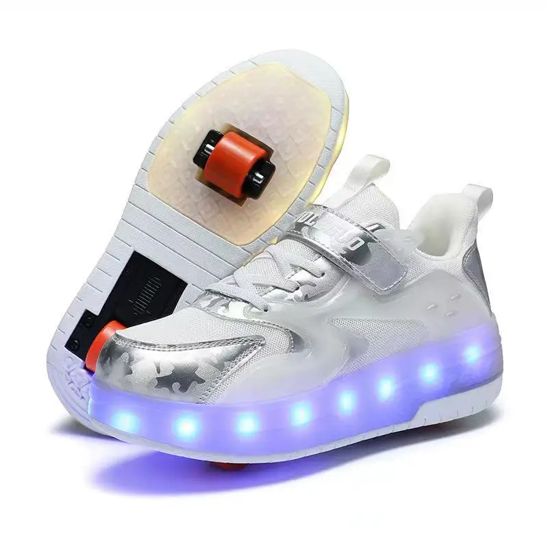 Wandelschoenen met LED-oplaadverlichting, rolschaatsen, dubbele wielen, loopsneakers, geschenken, directe verkoop in de fabriek