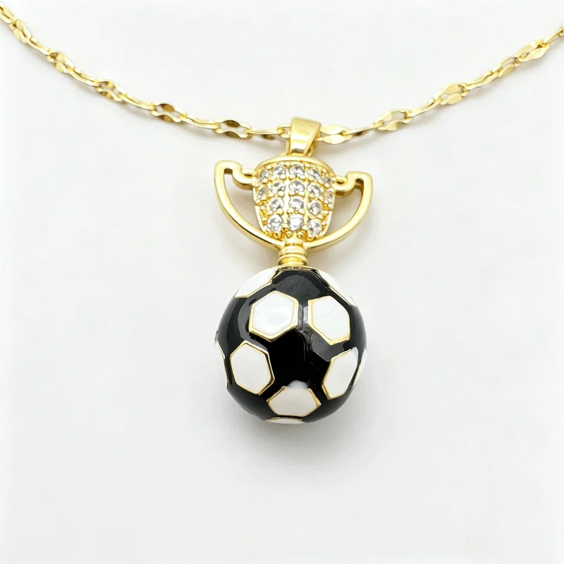 Luxury Gold Plated Soccer Trophy Pendant Necklace Football Fans Sport Clavicle Chain Zircon Jewelry Gift For Men Boys Party Birt