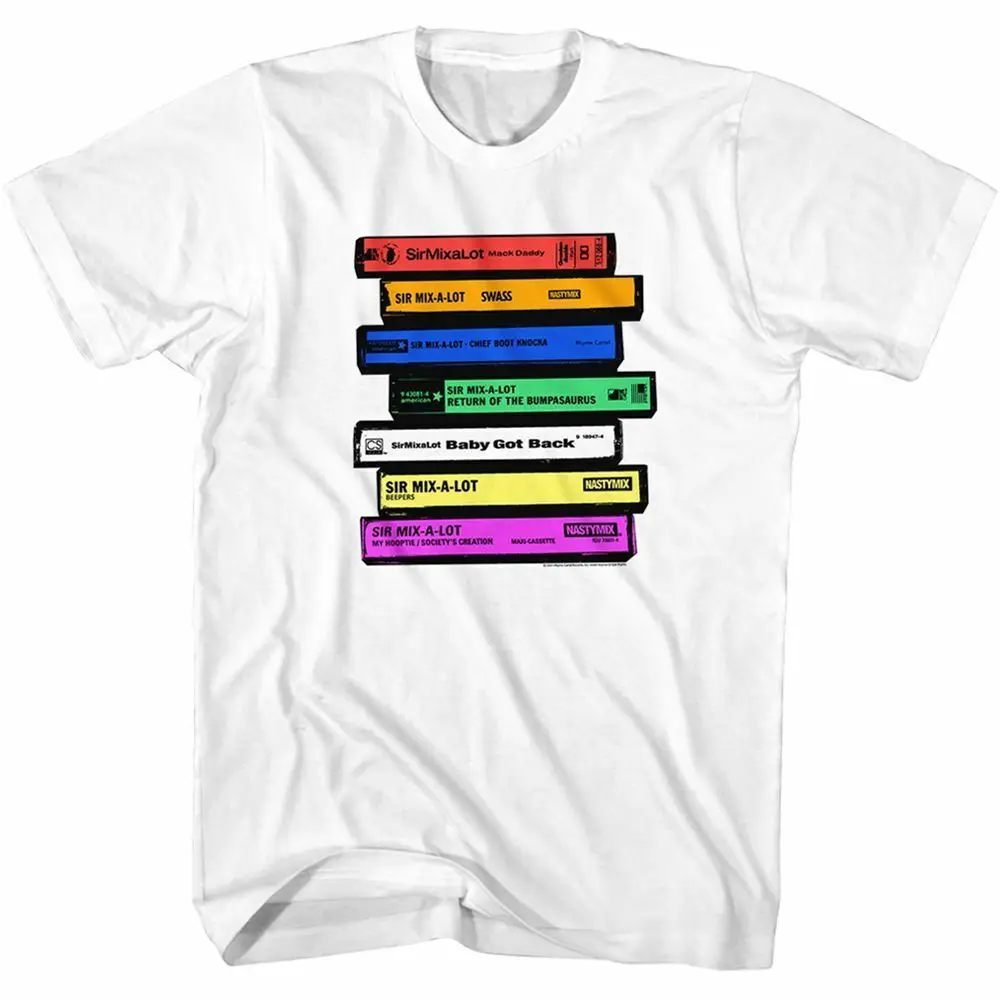 Sir Mix A Lot Colorful Stacked Cassettes White Adult T Shirt