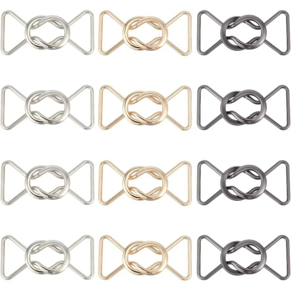 12 Pcs 3 Color Alloy Buckle 2.3x1 inch Bowknot Decorative Buckle Bowtie Interlocking Metal Buckle Metal Roller Buckles