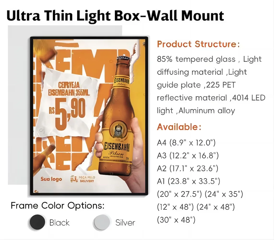 Imagem -04 - Caixa de Luz de Publicidade Ultra-fina Caixa de Luz Slim Led Quadro de Pressão Menu Board a1 a2 a3 a4