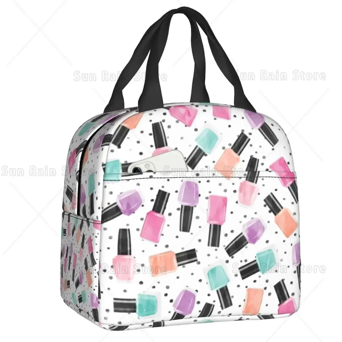 Nail Polish Polka Insulated Lunch Bags for Outdoor Picnic Waterproof Cooler Thermal Bento Box Women Kids