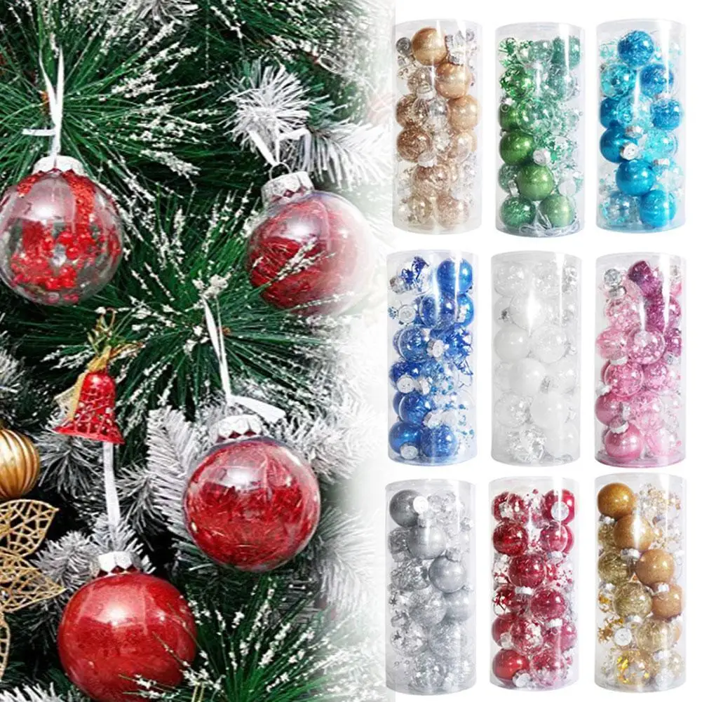 24pcs 3cm Christmas Balls 2024 Christmas Tree Decoration Hanging Ornaments Plastic Ball Home Party Decorations New Year Gift