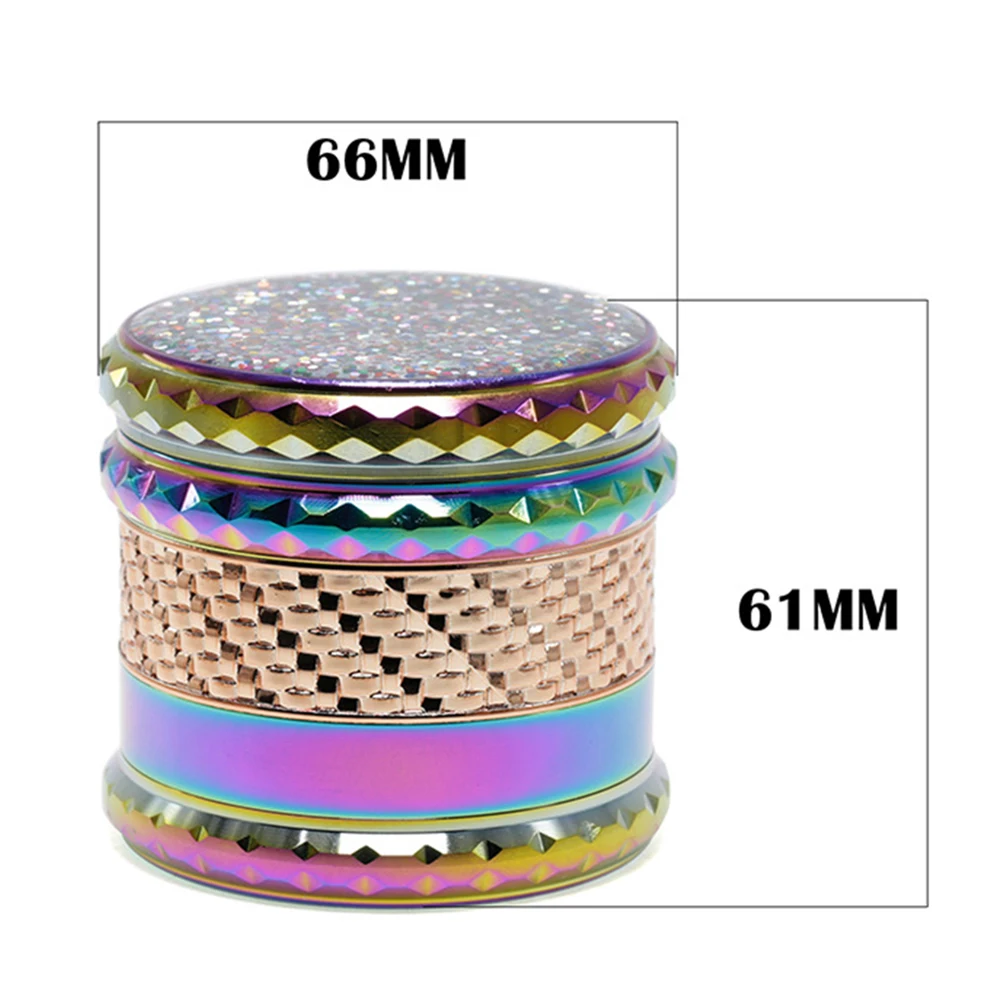 Sequins Tabacco Grinder 66mm Metal Herb Crusher 5 Layer Dried Flowers Home Funny Gift for Men