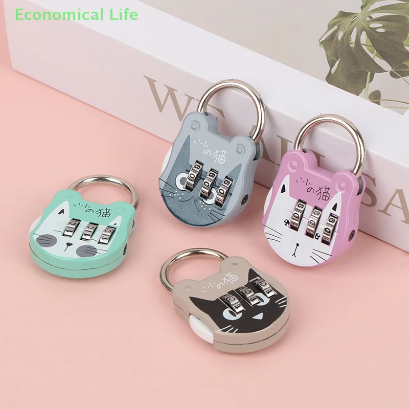 1pc Cute Cat Code Number Lock Anti-theft High Strength Accurate Mini Luggage Suitcase Number Password Lock for Dorm Drawer