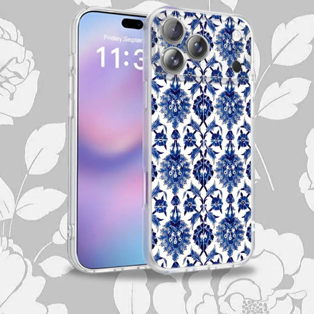 حافظة هاتف P-Porcelain B-Blue and White لهاتف iPhone 15,12,11,14,13,17,16,Plus,Air,Pro,Max,E,Mini for Magsafe Magnetic Frosted