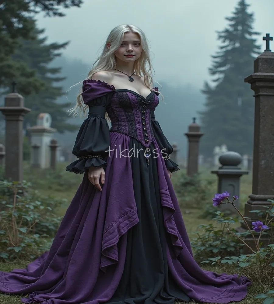 

Enchanted Medieval Witch Prom Dress Black With Purple Gothic Elf Victorian Renaissance Evening Dress Cosplay Party Customized