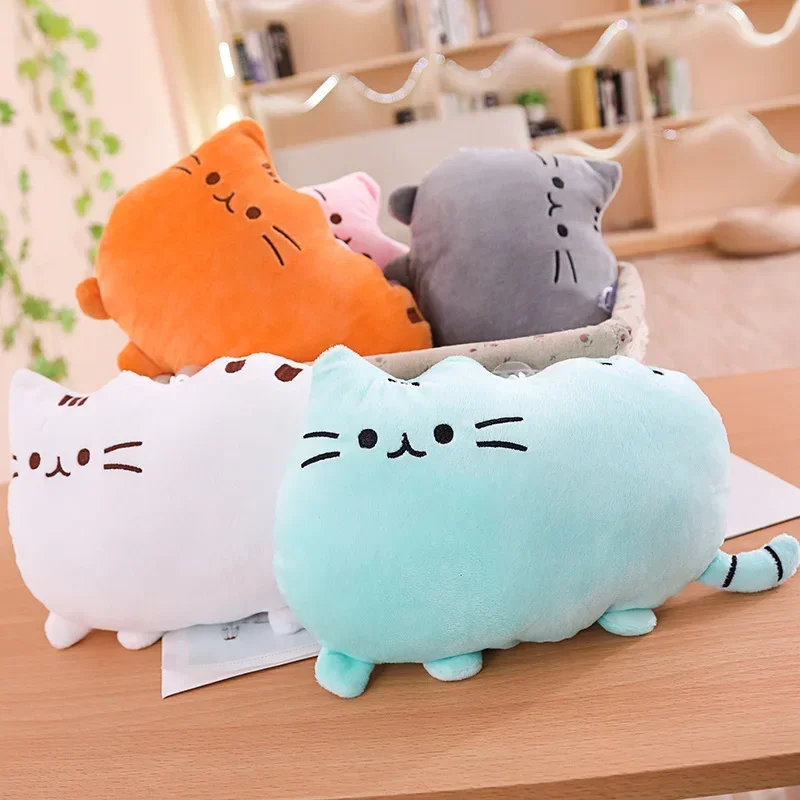 Kawaii Cat Plush Pillow Kitten Cushion Soft Colorful Stuffed Toys Gray Pink White Plush Doll Houseware Gifts for Girlfriend 1PCS