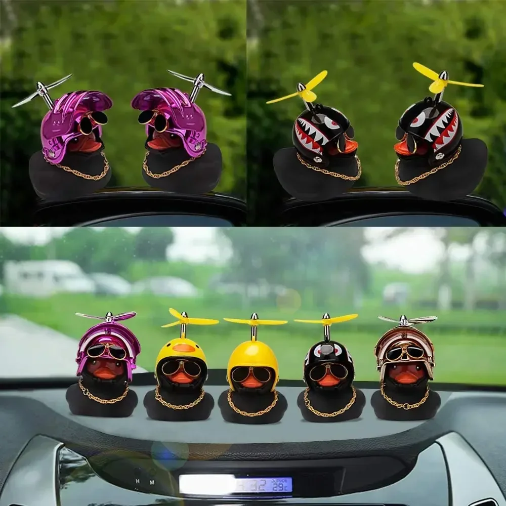 Rubber Yellow Duck Toy Car Dashboard Decorations Auto Bike Ornaments Yellow Duck with Propeller Helmet Car Interior Accessories