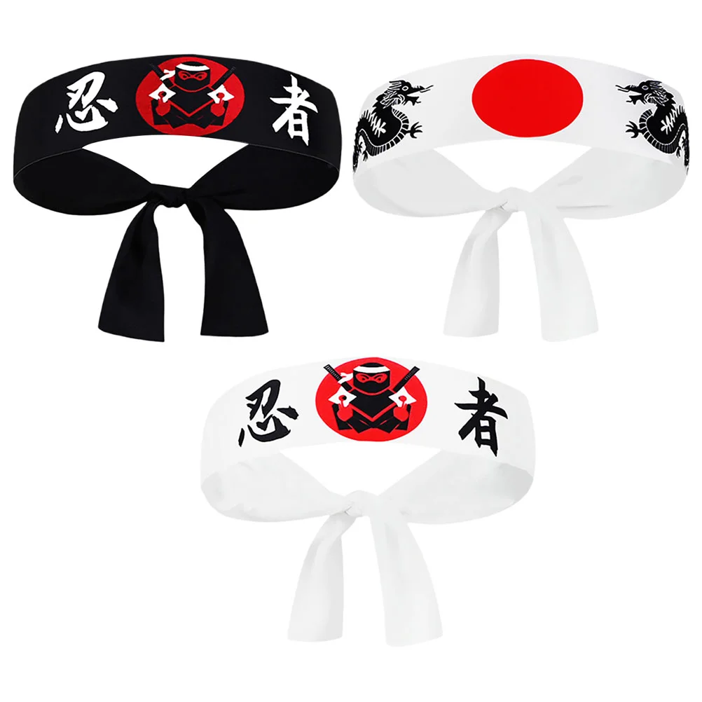 

3 PCS Ninja Headband Sushi Accessories Japanese Cooking Clothing Hachimaki Polyester Chef Karate Kids Student