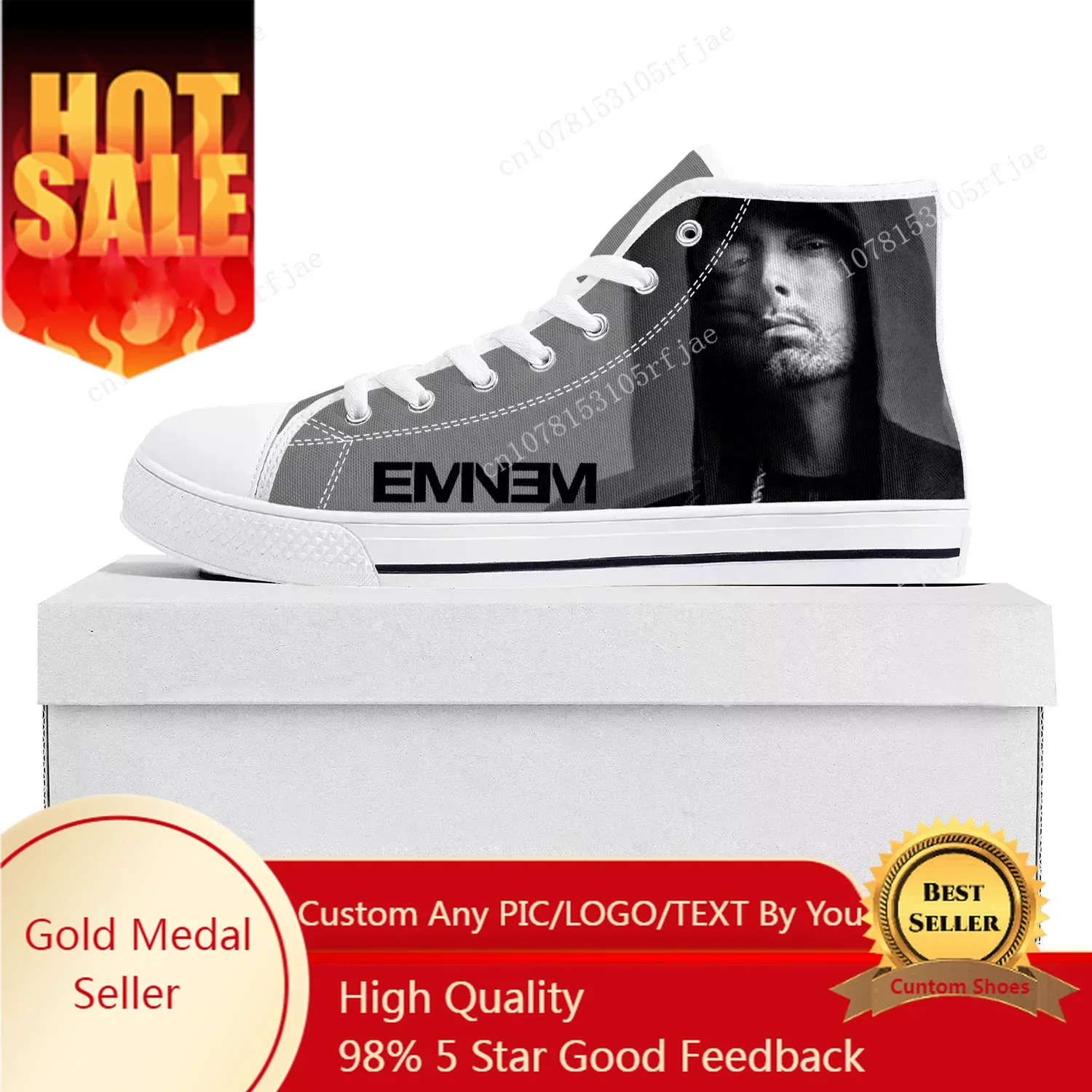 

Eminem Hip Hop Rapper Music Popular High Top High Quality Sneakers Mens Womens Teenager Canvas Sneaker Couple Shoes Custom Shoe