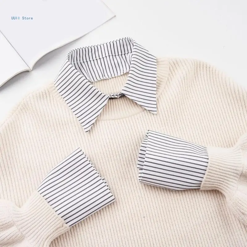 Sleeve Wrist Cuffs Polyester Detachable Striped/Solid Color Shirt Accessory for Hoodie Sweater Dress Shirt Ornament