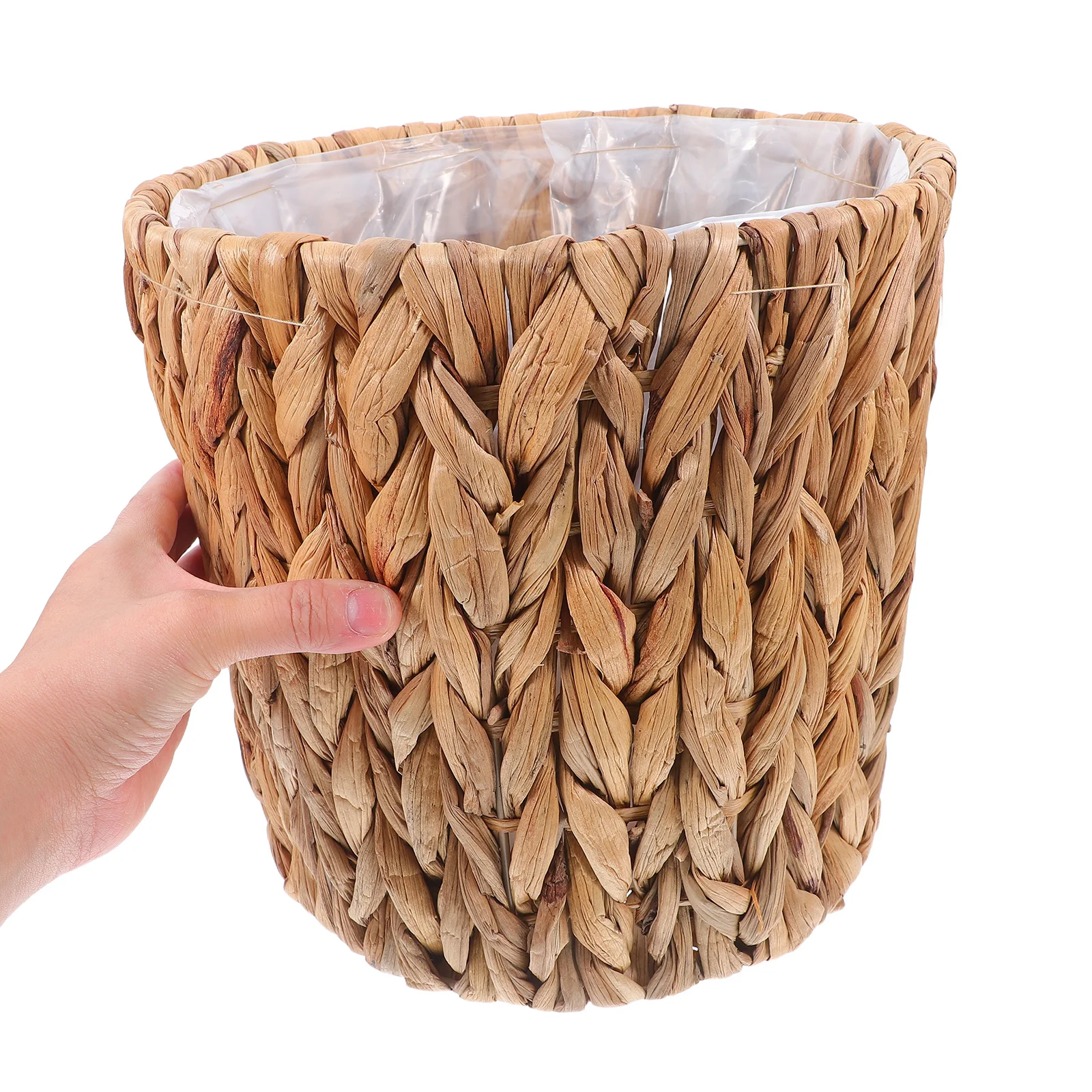 

25x25cm Woven Rattan Basket Natural Hyacinth Plant Holder with Liner Indoor Outdoor Decorative Storage Basket for Home Garden