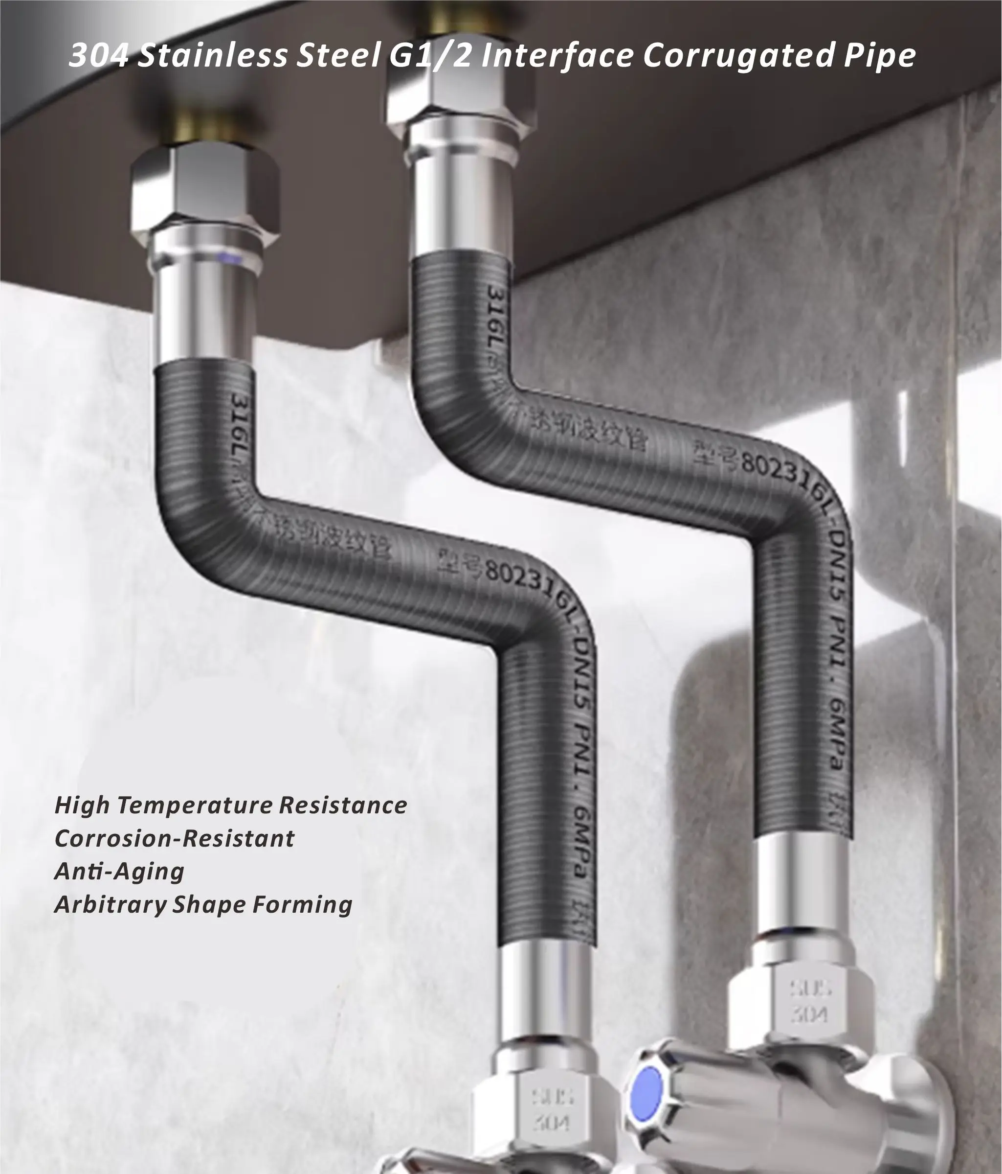 

Новый кран из нержавеющей стали 304, плетеная водопроводная труба, 1/2 дюйма, кран для горячей и холодной воды, впускной шланг, нагреватель, гибкая соединительная труба