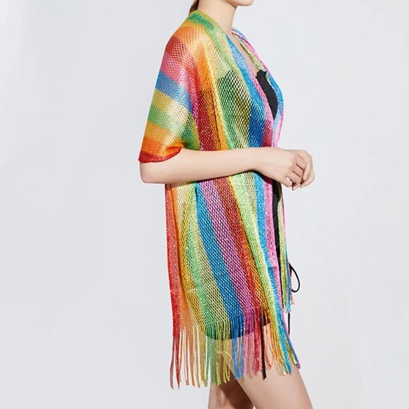 5ASD Живой радужный полосатый шарф Стильный шаль пляж Солнцезащитный крем.