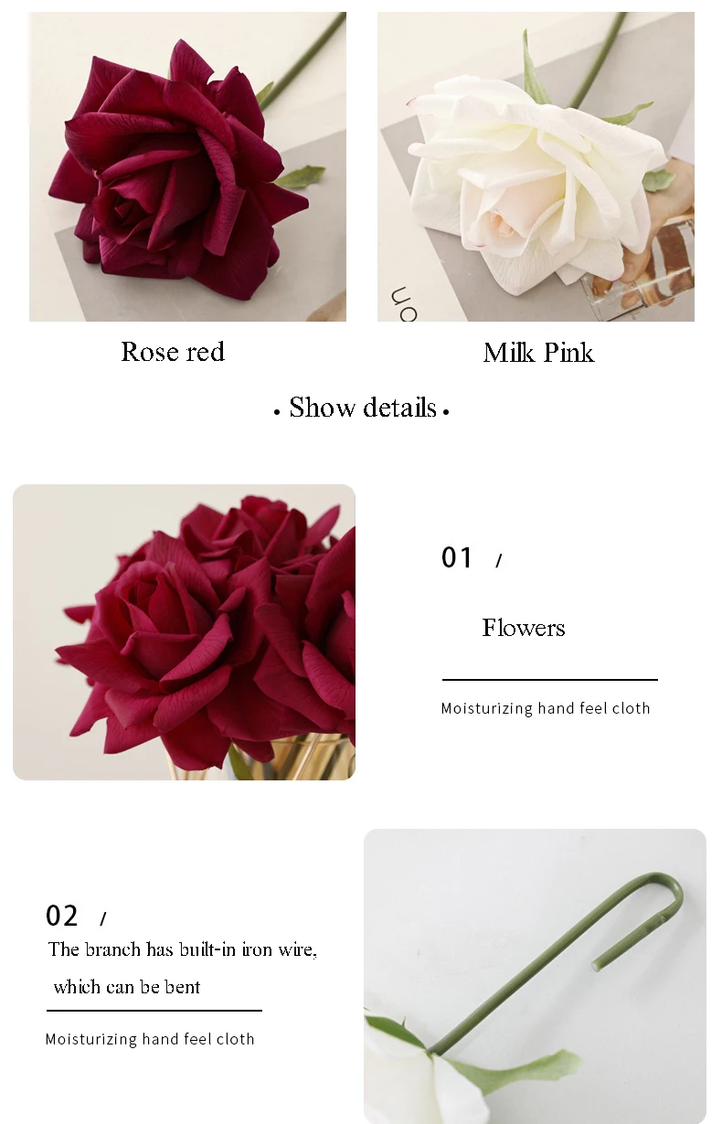 10 Stück Feuchtigkeitsspendende Künstliche Rosen aus Latex mit geschwungenen Kanten für Hochzeits-Brautsträuße, Heimdekoration, Party- und Event-Deko – Detail 6
