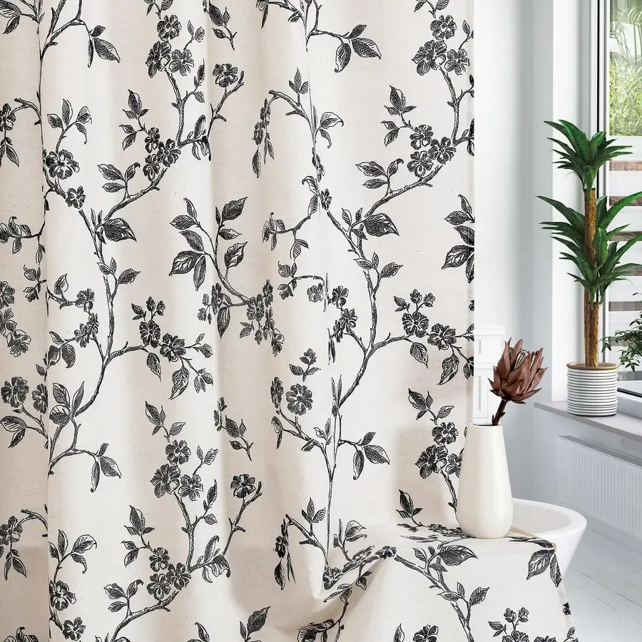 

Extra Long Shower Curtain Set 72 x 84, Cotton Floral Cottagecore Spring Shower Curtains for Bathroom, Modern Farmhouse Country P