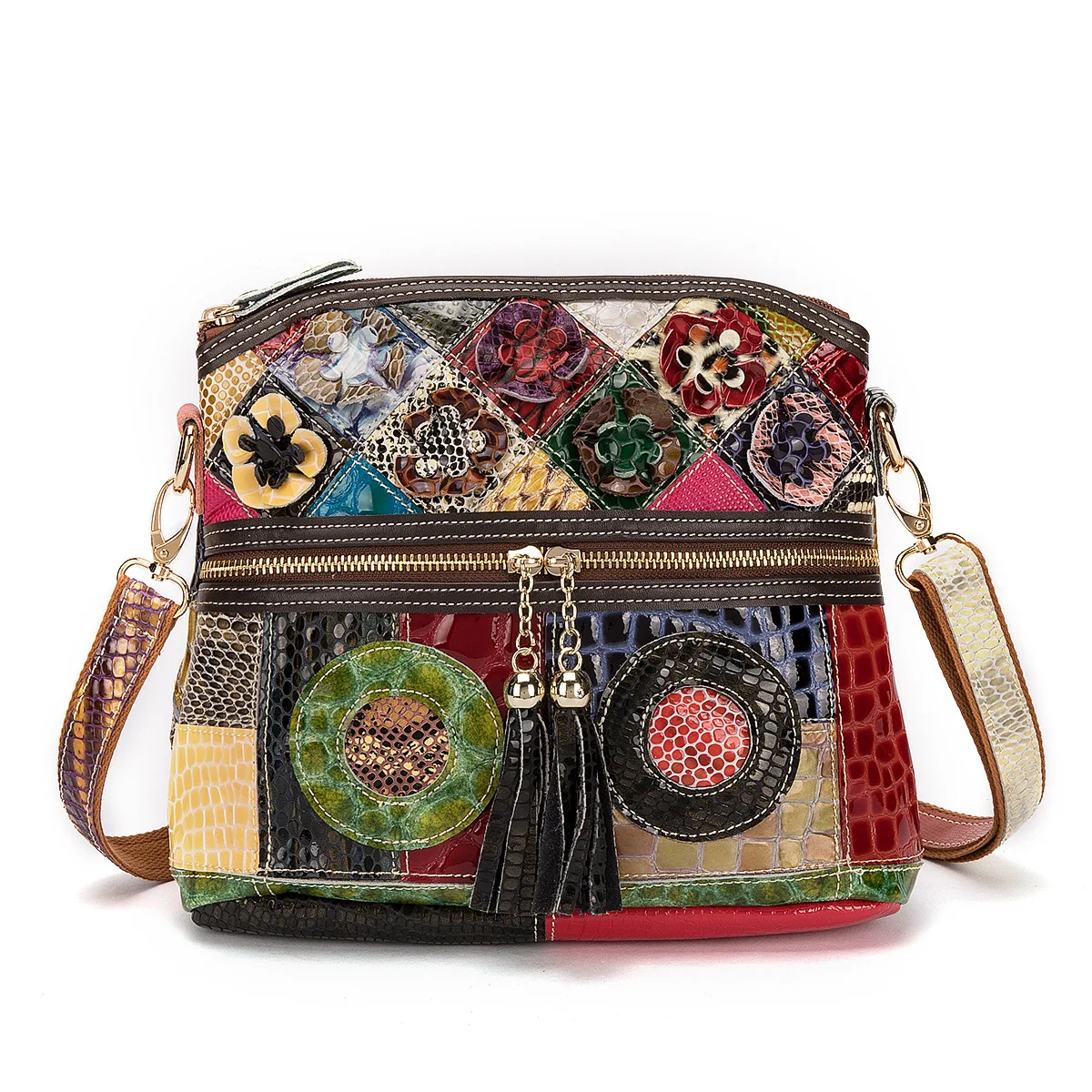 New Arrival Patchwork Leather Tote, Top-Grain Cowhide Convertible Shoulder Bag, Chic Casual Handbag
