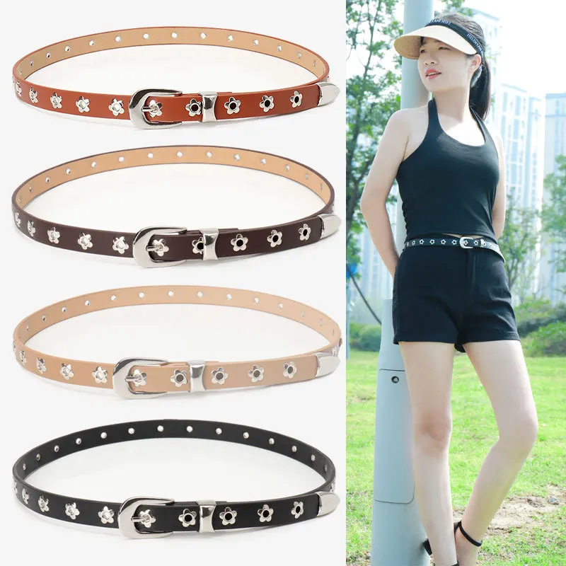 

Europe and The United States Ins Wind Street Gas Eye Belt Female Silver Buckle New Wave of Fashion Versatile Jeans Hollow Belt