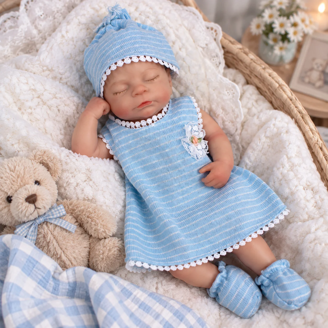 13 Inch Timothy Full Body Silicone Reborn Doll Closed‑Eyes Sleeping Design Lifelike Hand‑Painted Waterproof Collectible for Gift