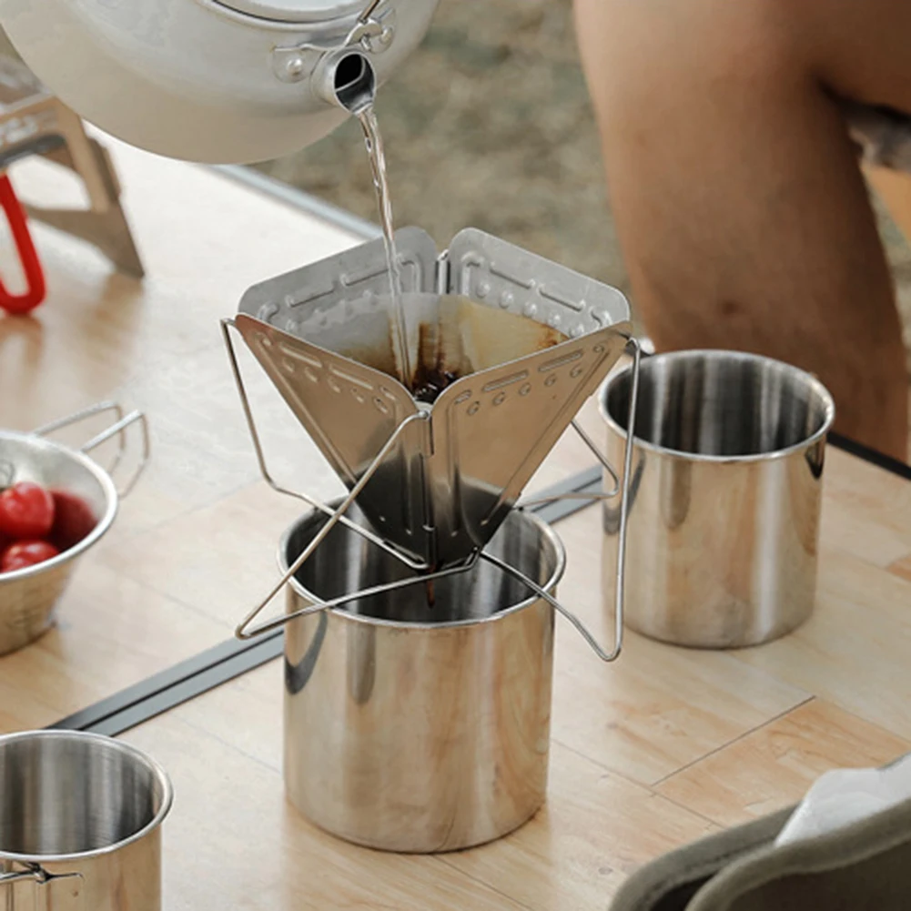 Camping Folding Coffee Filter Tea Dripper Holder Outdoor Nature Hike Tourism Bushcraft Tableware Portable Cutlery Drip Cone Rack