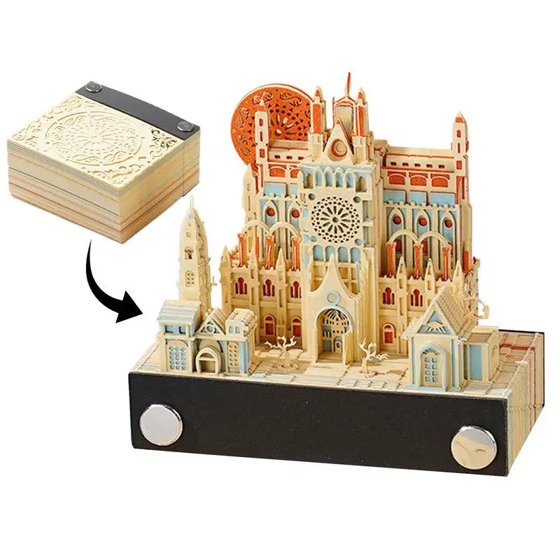 3D Post Notes Tear Off Paper Reveal Castle Notepad Art Non-Sticky Post Notes Craft Desktop Decoration Sculpture