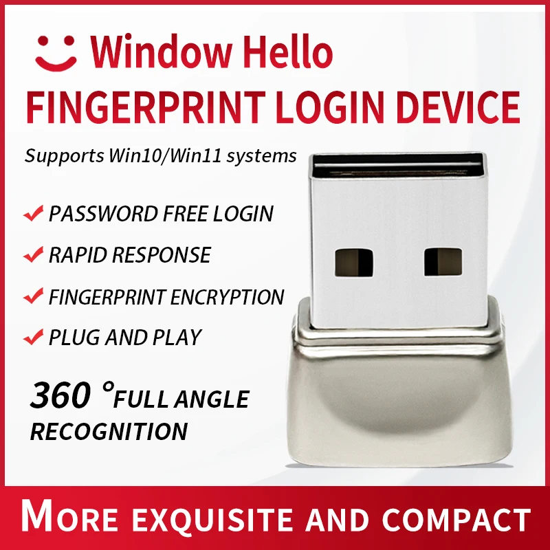 USB Fingerprint Reader for Windows Hello, Password Free Login for Laptop/PC, Plug & Play, Metal