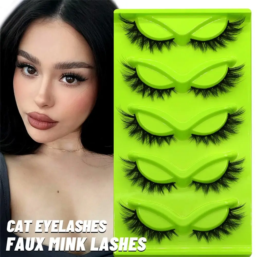 Natural Look Cat Eye Lashes 7 Pairs American Style Wispy Fox Eye Lashes Clear Band Winged End Eye Elongated Eyelashes Women