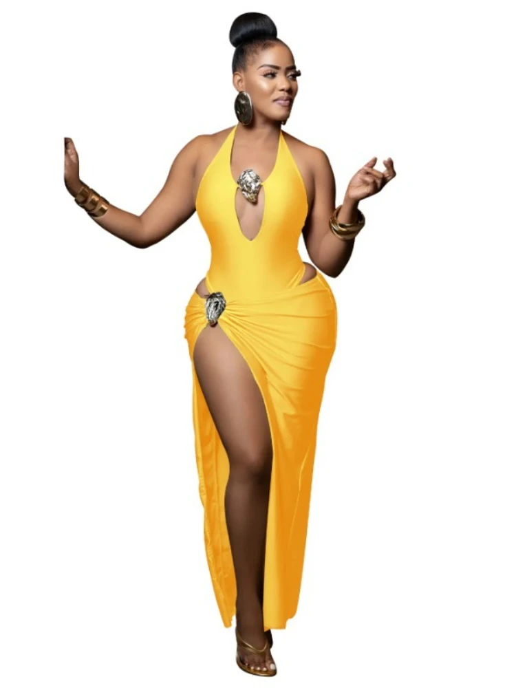 

2025 New Women's Dress Set Sleeveless Bodysuit Tops and High Side Split Maxi Skirts Suit 2025 Beach Sexy Two 2 Piece Set Outfits