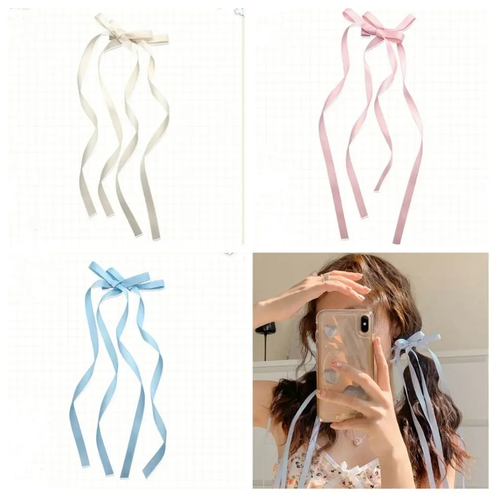 

Sweet Cloth Long Ribbon Hair Clip Lolita Hair Tie Bowknot Hair Tie Balletcore Bang Clip Y2k Hair Tie Female