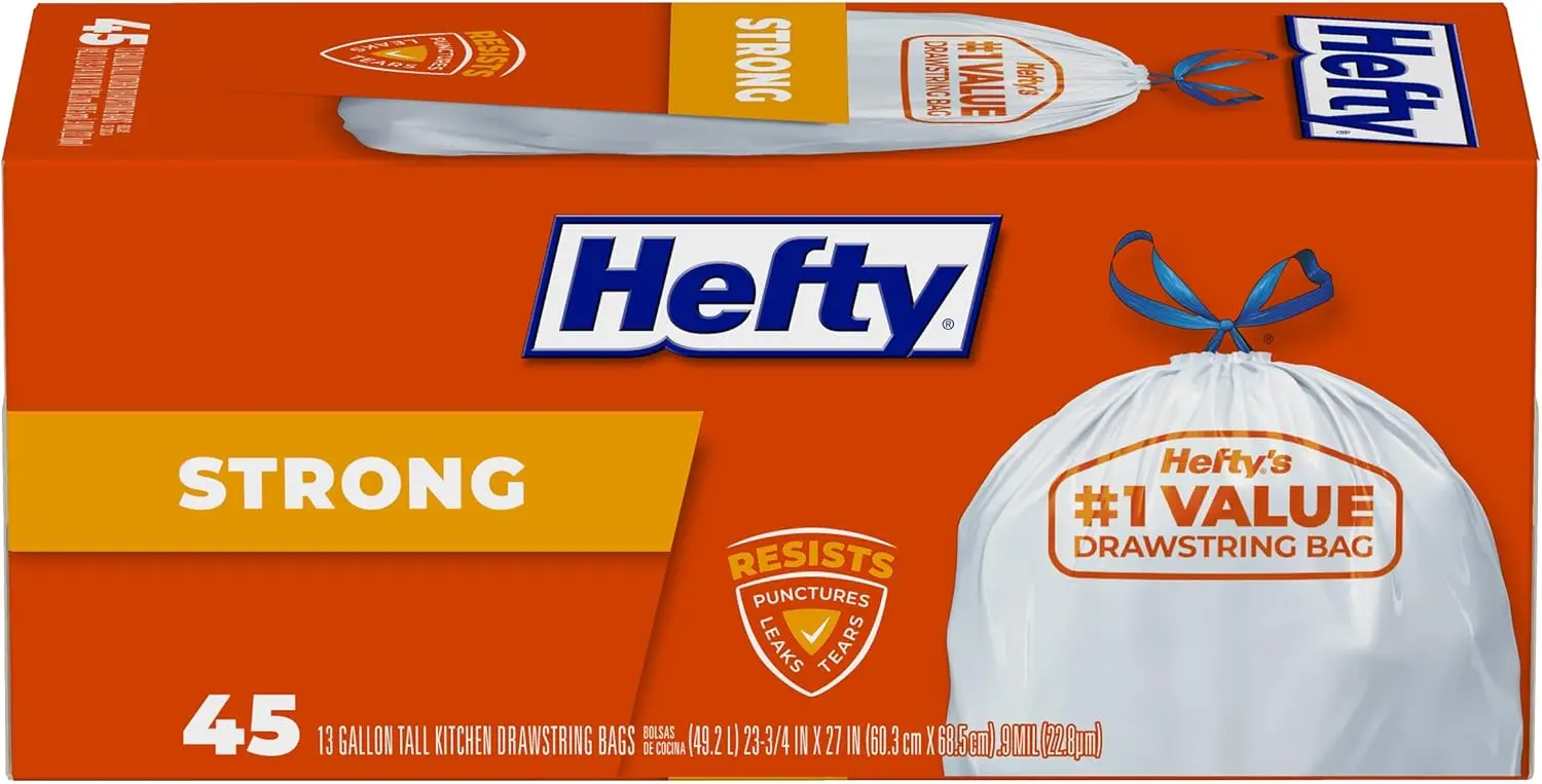 

13 Gallon Tall Kitchen Trash Bags, Unscented, 45 Count per Pack (6 Packs Total)