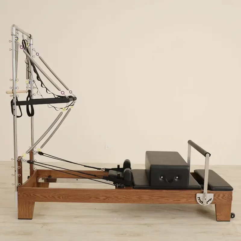 for Stable Solid Wood Walnut Color Pilates Reformer With Tower Half Trapeze for Boutique Studio
