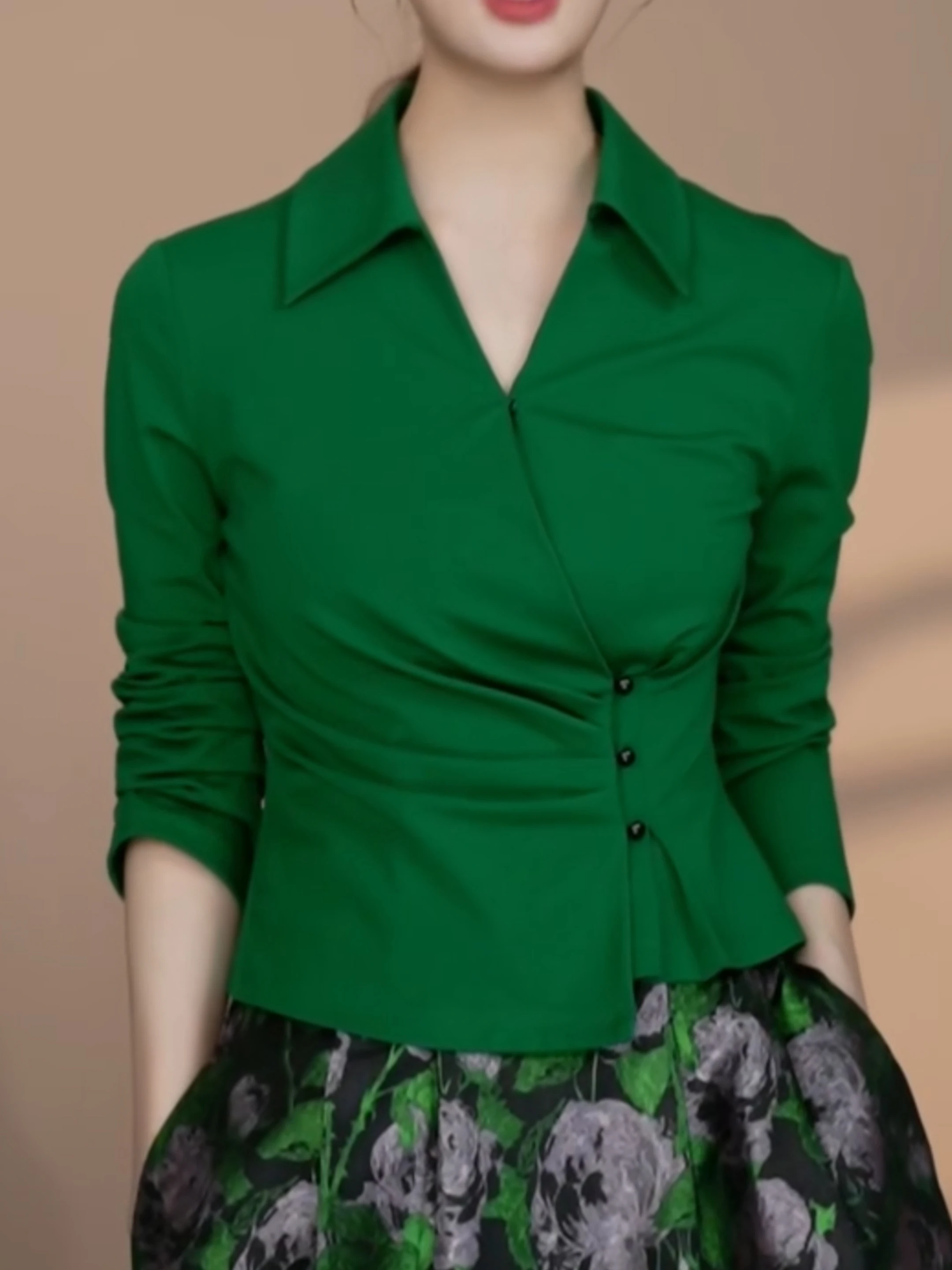 

Новая осенняя женская блузка большого размера с плиссировкой, приталенная, длинная, во французском стиле, с эффектом утягивания талии