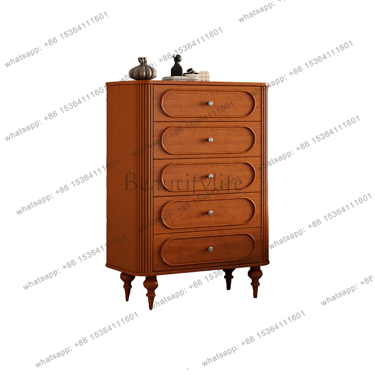 

French solid wood bedroom bedside table retro living room storage cabinet