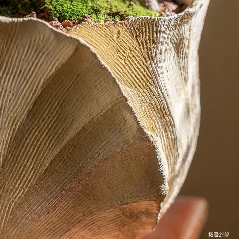 Light luxury high-end sense household magnesium mud retro flower pot large green plant Phalaenopsis Turtle back bamboo emotional