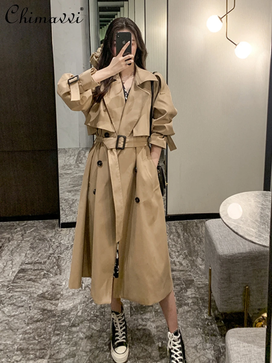 

Khaki Trench Coat for Women 2023 Autumn Clothes New Korean Fashion Loose Long Sleeve Mid-Length Coat Casual Women's Windbreaker