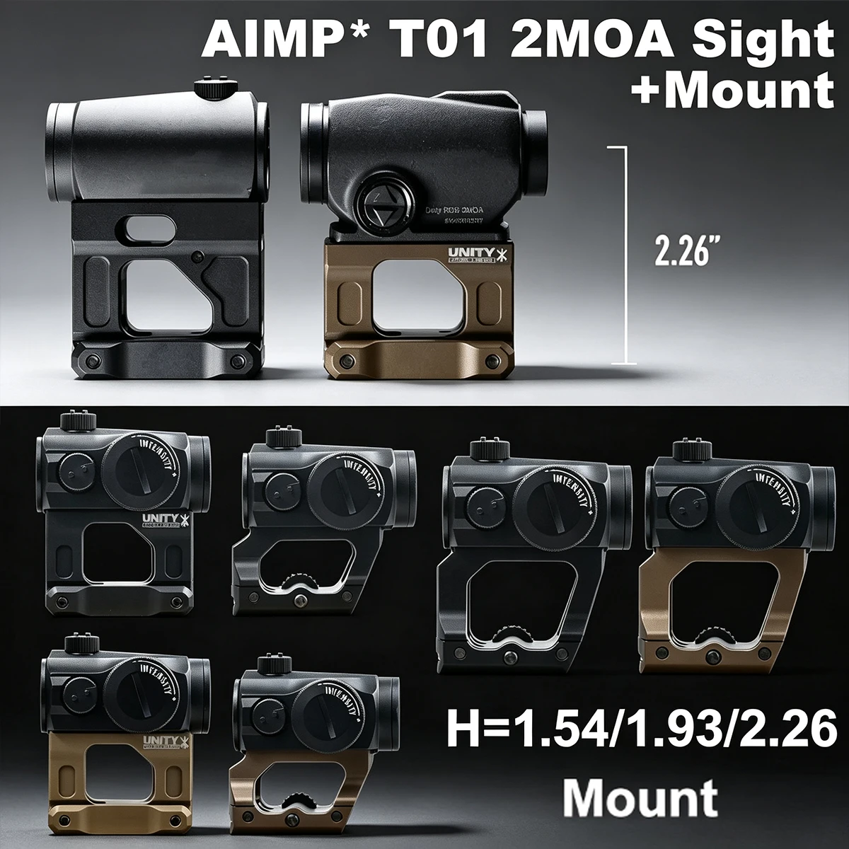 Tactical T01 2MOA Red Dot With 1.93''/1.54''/2.26'' UNITY Fast Riser Mount 1x22 Sight Reflex Scope For 20mm Rail Reflex Sight