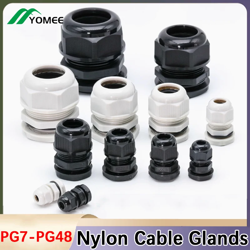 IP68 White/Black Cable Fixing Nylon Connector Waterproof Cable Gland Black Plastic Seal Joint PG7-PG48