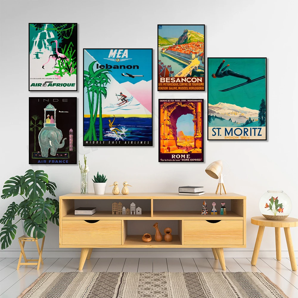 خمر لبنان، جبال الألب، روما، سويسرا، الهواء فرنسا أفريقيا، الهند، المملكة المتحدة، Gstaad سويسرا، ملصق السفر سانت موريتز #1