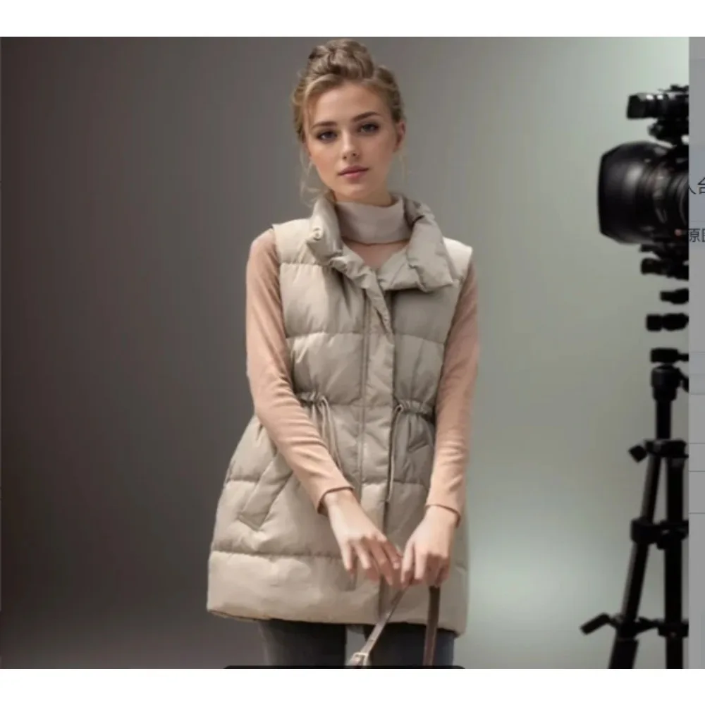 New Women White Duck Down Vest Puffer Jacket Winter Sleeveless Stand Collar Warm Down Coat Female Casual Zipper Waistcoat Parkas