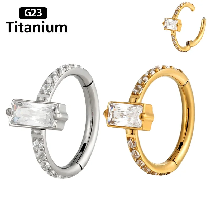 

G23 Titanium High quality An elongated zircon in the center stone hight Segment Rings Open Small Septum Nose Earrings jewelry