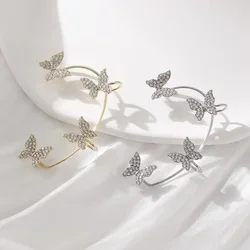 Silver Plated Metal Butterfly Clip Earrings Without Piercing for Women Luxury Sparkling Zircon Ear Cuff Fashion Wedding Jewelry