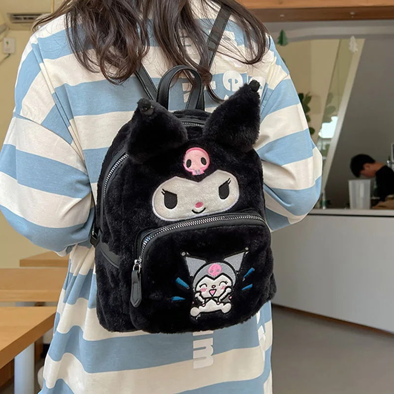 Kawaii Sanrio Hello Kitty Backpack Pom Pom Purin Kuromi Plush Bag Anime Fashion Women Yk2 Schoolbag High Capacity Bag Girl Gift